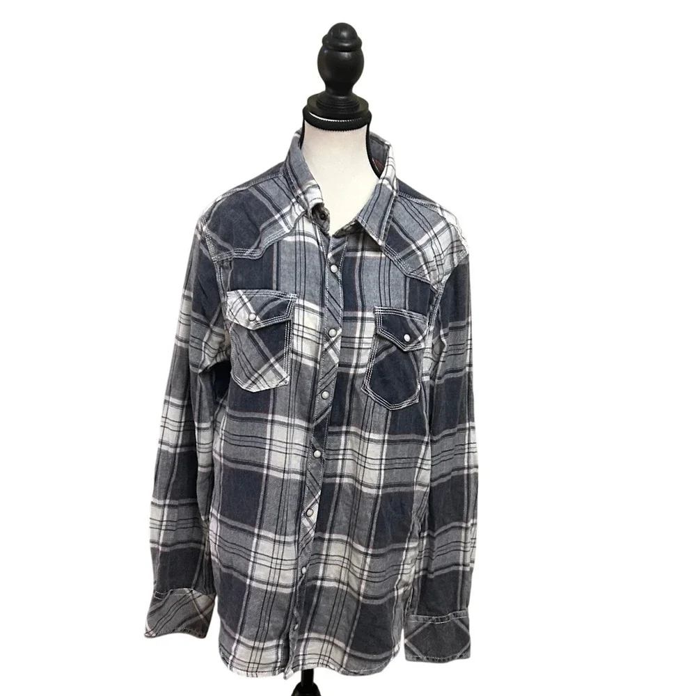 BKE Vintage 1967 Mens Plaid Western Shirt Long Sleeve Standard Fit Large
